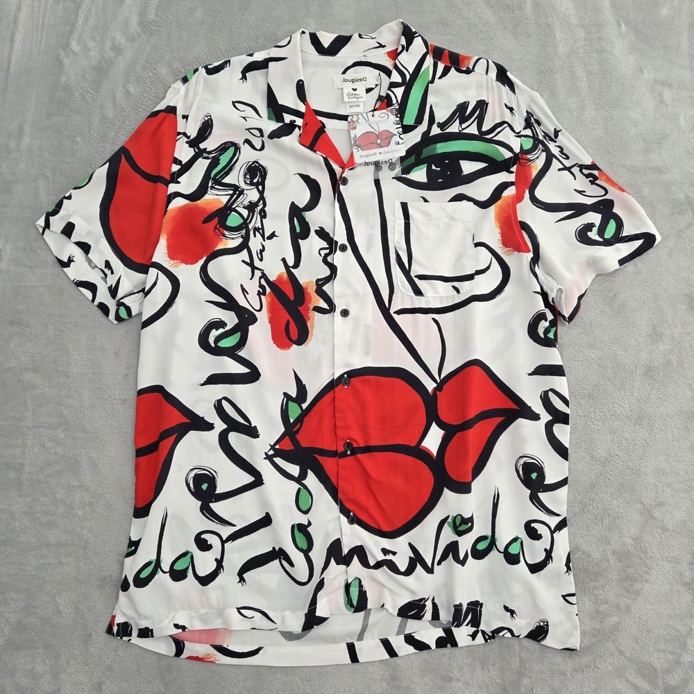 Esteban Cortazar Desigual El Besa Graphic Print Camp Collar Shirt NWT Mens Large